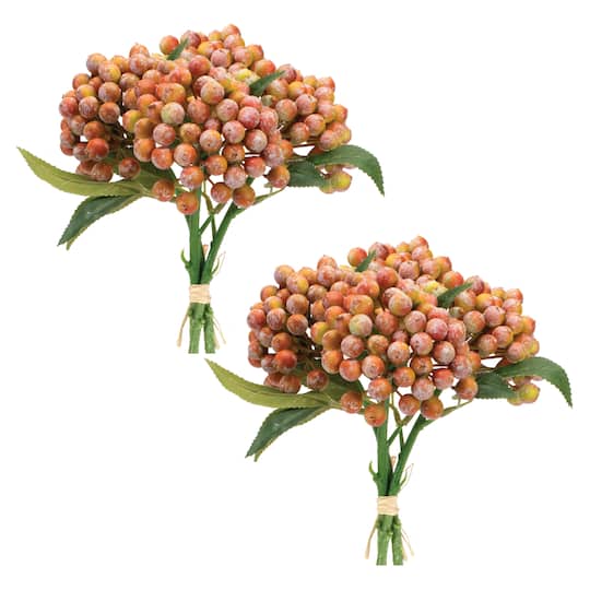 92733DS 11.5 in. Styrofoam & Polyester Berry Bundle - Orange, Pink & Green - Set of 2